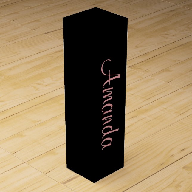 Black and Rose Gold personalized Wine Box (Front)