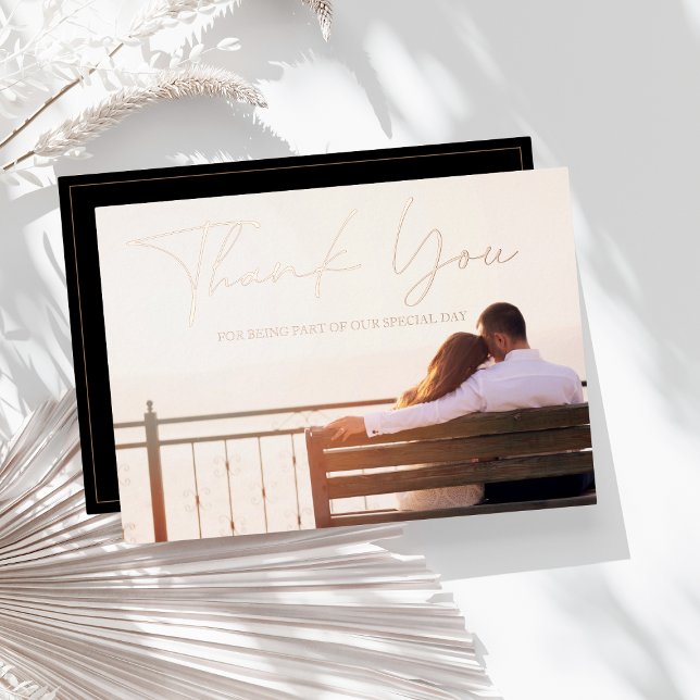 Black and Rose Gold Photo Wedding Thank You Card (Creator Uploaded)