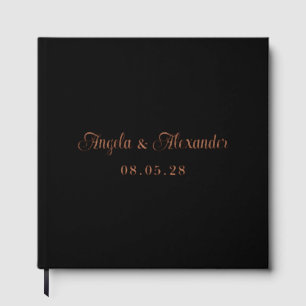 Black and Rose Gold Pretty Curly Script Wedding Foil Guest Book