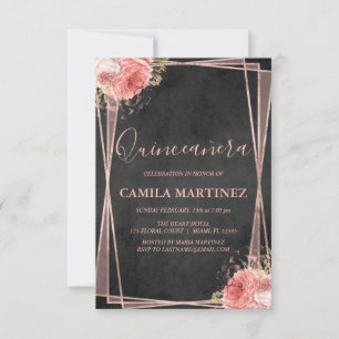 Black and Rose Gold Quinceanera Party Invitation