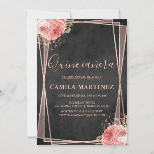 Black and Rose Gold Quinceanera Party Invitation