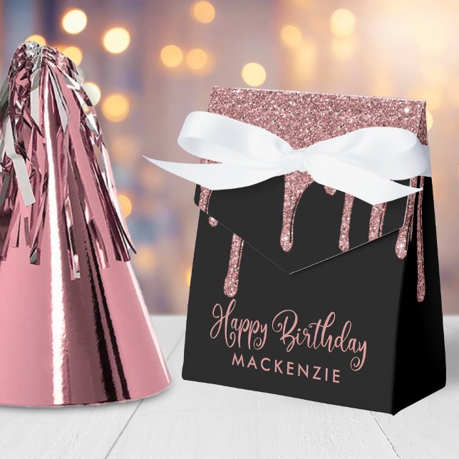 Black and Rose Gold Sparkle Glitter Drips Birthday Favor Boxes (Black and Rose Gold Sparkle Glitter Drips Birthday Favor Box)