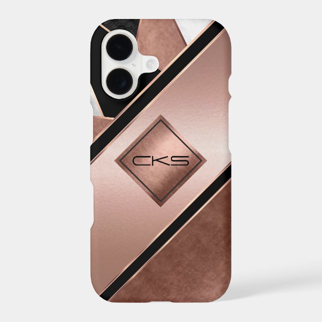 Black and Rose Gold Stripes | Monogram  Case-Mate iPhone Case (Back)