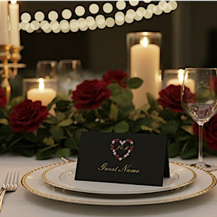 black and rose gold wedding place card