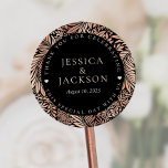 Black and Rose Gold Wedding Thank You  Classic Round Sticker<br><div class="desc">These Black and Rose Gold Thank You Stickers are a great way to add a little more personalization to your big day. The rose gold floral details and black color palette is elegant and perfect for a romantic celebration. These stickers will be great for weddings, wedding showers, anniversaries and more!...</div>