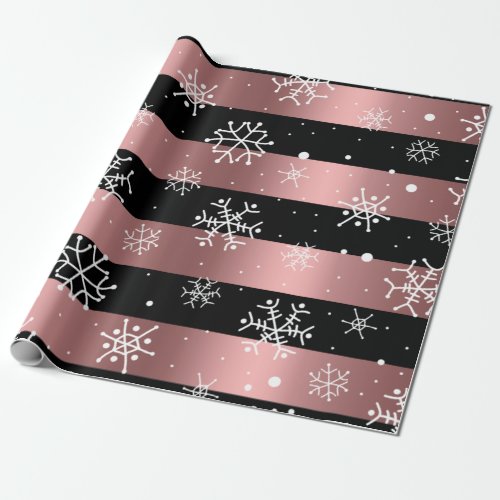 Black and Rose Gold with Snowflakes Wrapping Paper