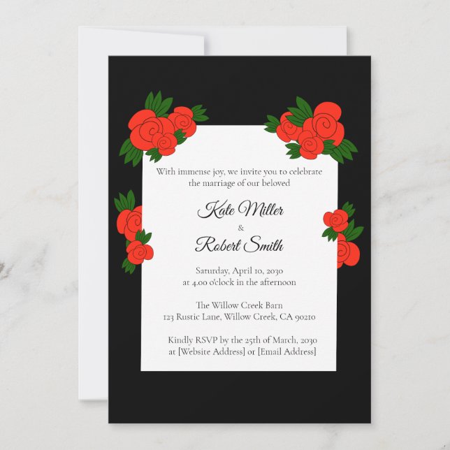 Black and Rose Wedding Invitations with RSVP (Front)