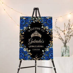 Black and Royal Blue Golden Quinceañera Welcome Foam Board