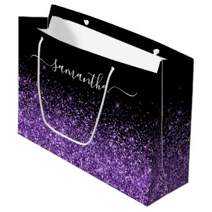 Black and Royal Purple Glitter Elegant Name Large Gift Bag