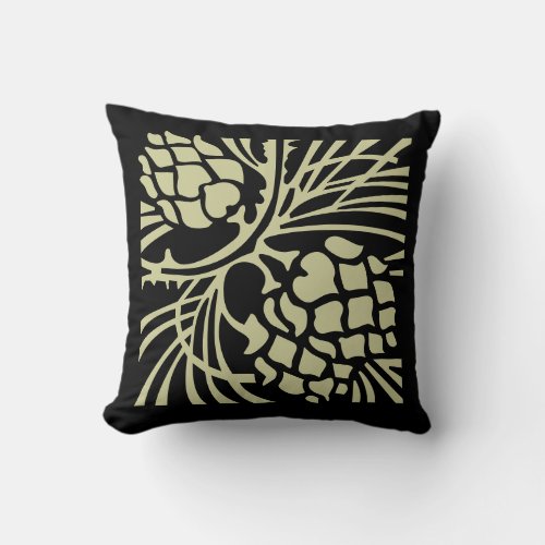 black and sage pine cone throw pillow