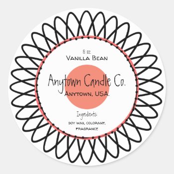 Black And Salmon Spiro Flower Candle Jar Label by csinvitations at Zazzle