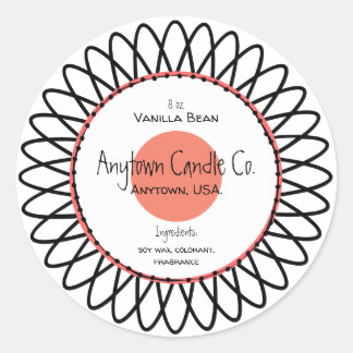 Black and Salmon Spiro Flower Candle Jar Label