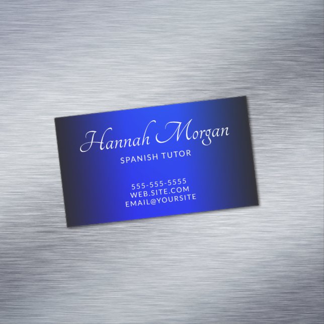 Black and Sapphire Blue Elegant Ombre Business Card Magnet (In Situ)