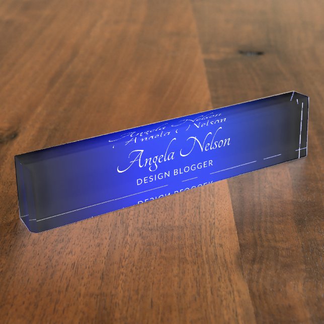 Black and Sapphire Blue Ombre Desk Name Plate (Side)