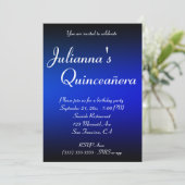 Black and Sapphire Blue Ombre Quinceañera Birthday Invitation (Standing Front)