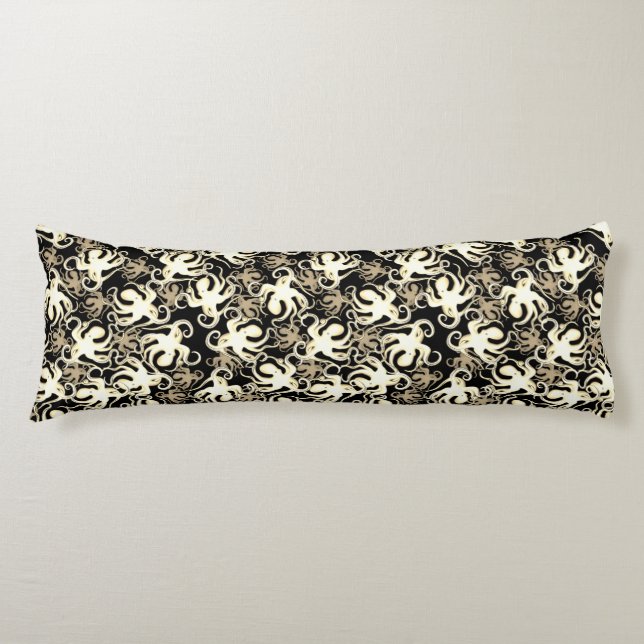Black And Sepia Repeating Motif | Octopus Pattern Body Pillow (Front)