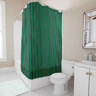 Black and Shamrock Green Vertical Stripes Shower Curtain