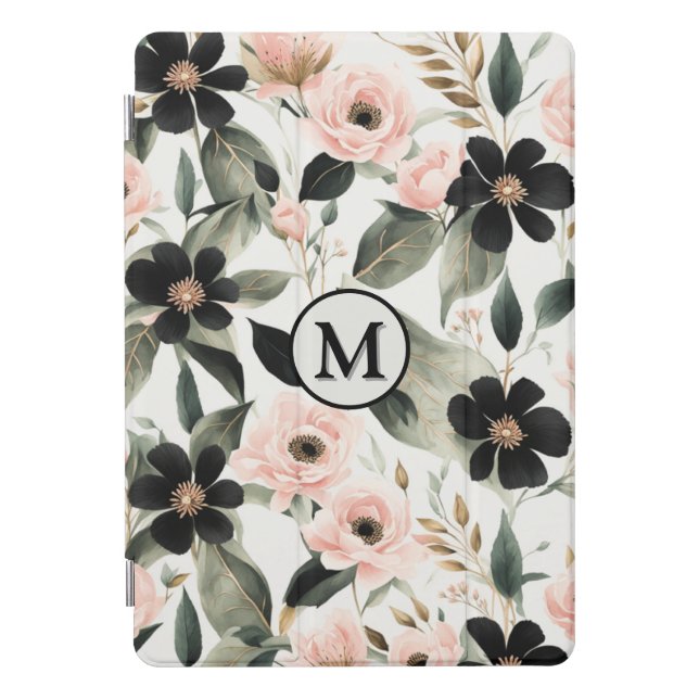 Black and Shell Pink Flowers  iPad Pro Cover (Front)