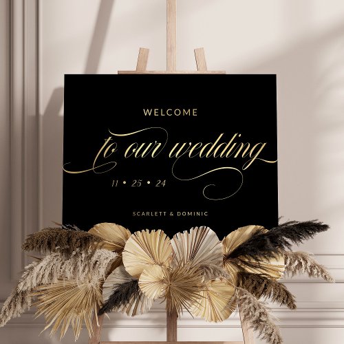 Black and Shiny Calligraphy Wedding Welcome Sign