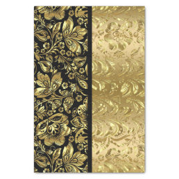 Black And Shiny Gold Floral Damasks Tissue Paper