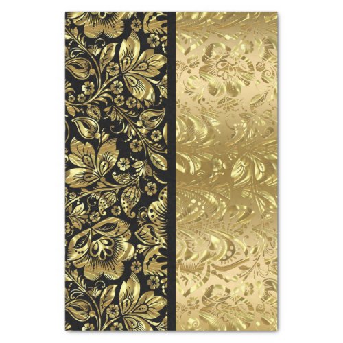 Black And Shiny Gold Floral Damasks Tissue Paper