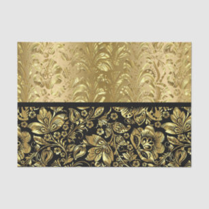 Black And Shiny Gold Floral Damasks Tissue Paper