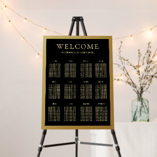 Black and Shiny Gold Wedding 12Table Seating Chart Foam Board