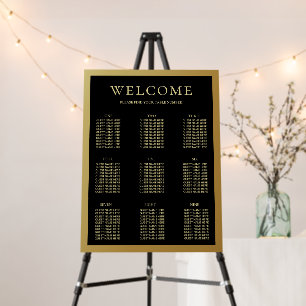 Black and Shiny Gold Wedding 9 Table Seating Chart Foam Board