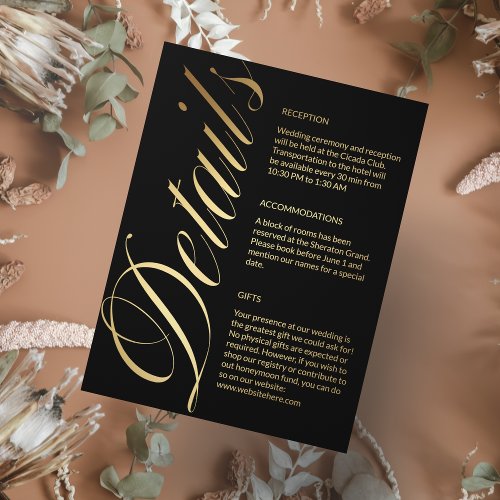 Black and Shiny Minimalist Wedding Details Card