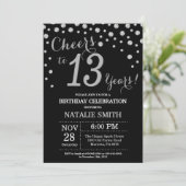 Black and Silver 13th Birthday Diamond Invitation (Standing Front)