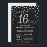 Black and Silver 16th Birthday Diamond Invitation<br><div class="desc">16th Birthday Invitation with Black and Silver Glitter Diamond Background. Silver Confetti. Kids Birthday. Boy or Girl Birthday. For further customization,  please click the "Customize it" button and use our design tool to modify this template.</div>