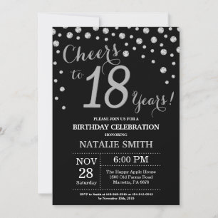 Black and Silver 18th Birthday Diamond Invitation
