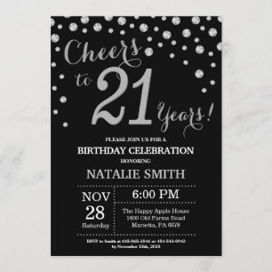 Black and Silver 21st Birthday Diamond Invitation