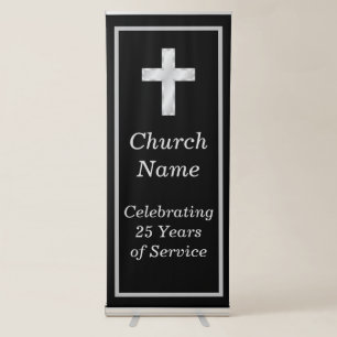 Black and Silver 25th Anniversary Party Church Retractable Banner