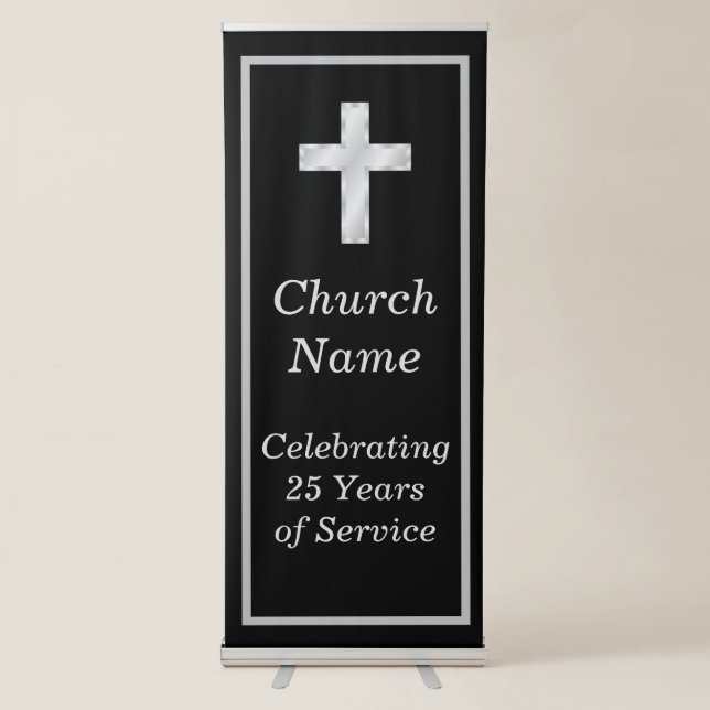 Black and Silver 25th Anniversary Party Church  Retractable Banner (Front)