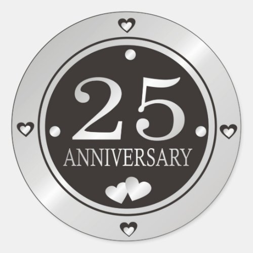 Black And Silver 25th Wedding Anniversary  Classic Round Sticker