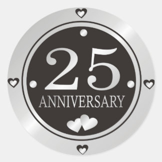 Black And Silver 25th Wedding Anniversary  Classic Round Sticker
