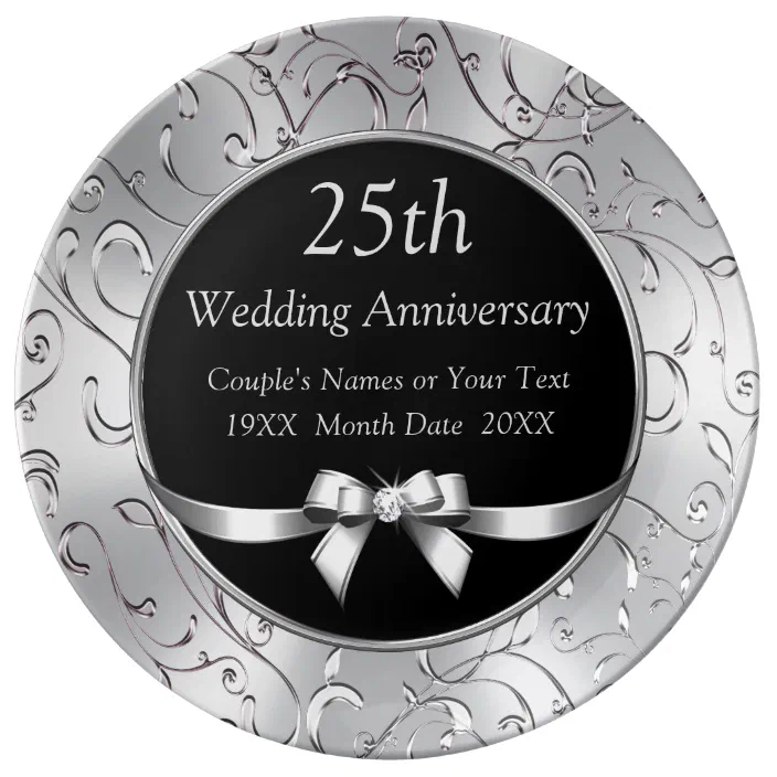 Black And Silver 25th Wedding Anniversary Gifts Dinner Plate Zazzle Com