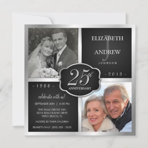 Black and Silver 25th Wedding Anniversary Invitation