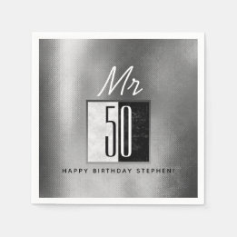 Black and Silver 50th Birthday Napkins