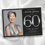 Black and Silver 60th Birthday Invitation<br><div class="desc">Black and Silver 60th Birthday Invitation. Make a bold statement with this black and silver milestone birthday invitation, designed for those who appreciate modern elegance. Featuring sleek solid typography against a rich black backdrop, the shimmering silver accents bring a touch of sophistication to your celebration. Perfect for an upscale evening...</div>