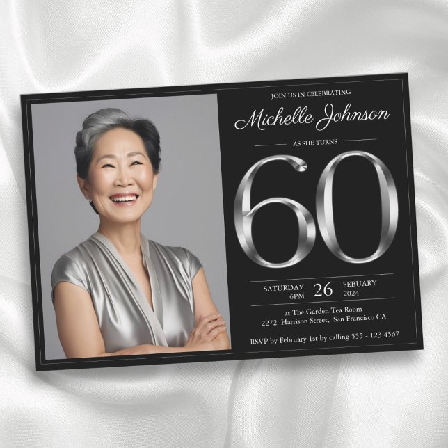 Black and Silver 60th Birthday Invitation (Black and Silver 60th Birthday Invitation)