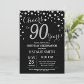 Black and Silver 90th Birthday Diamond Invitation (Standing Front)
