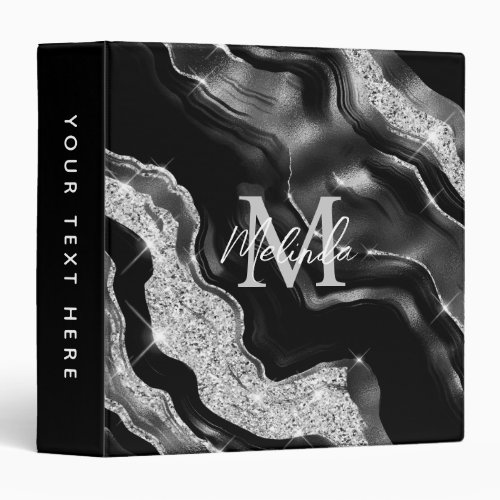 Black and Silver Abstract Agate 3 Ring Binder