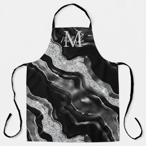 Black and Silver Abstract Agate Apron