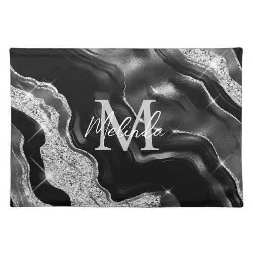 Black and Silver Abstract Agate Cloth Placemat