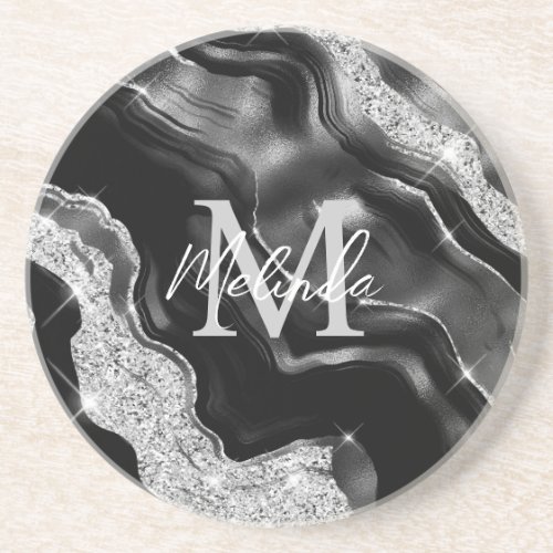 Black and Silver Abstract Agate Coaster