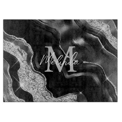 Black and Silver Abstract Agate Cutting Board