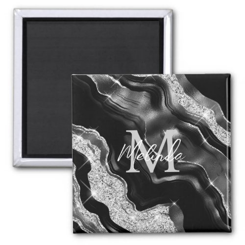 Black and Silver Abstract Agate Magnet