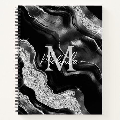 Black and Silver Abstract Agate Notebook